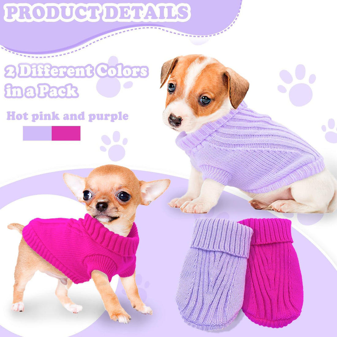 XXS Dog Sweater 2-Pack, Turtleneck Knitwear Dog Sweater for Small