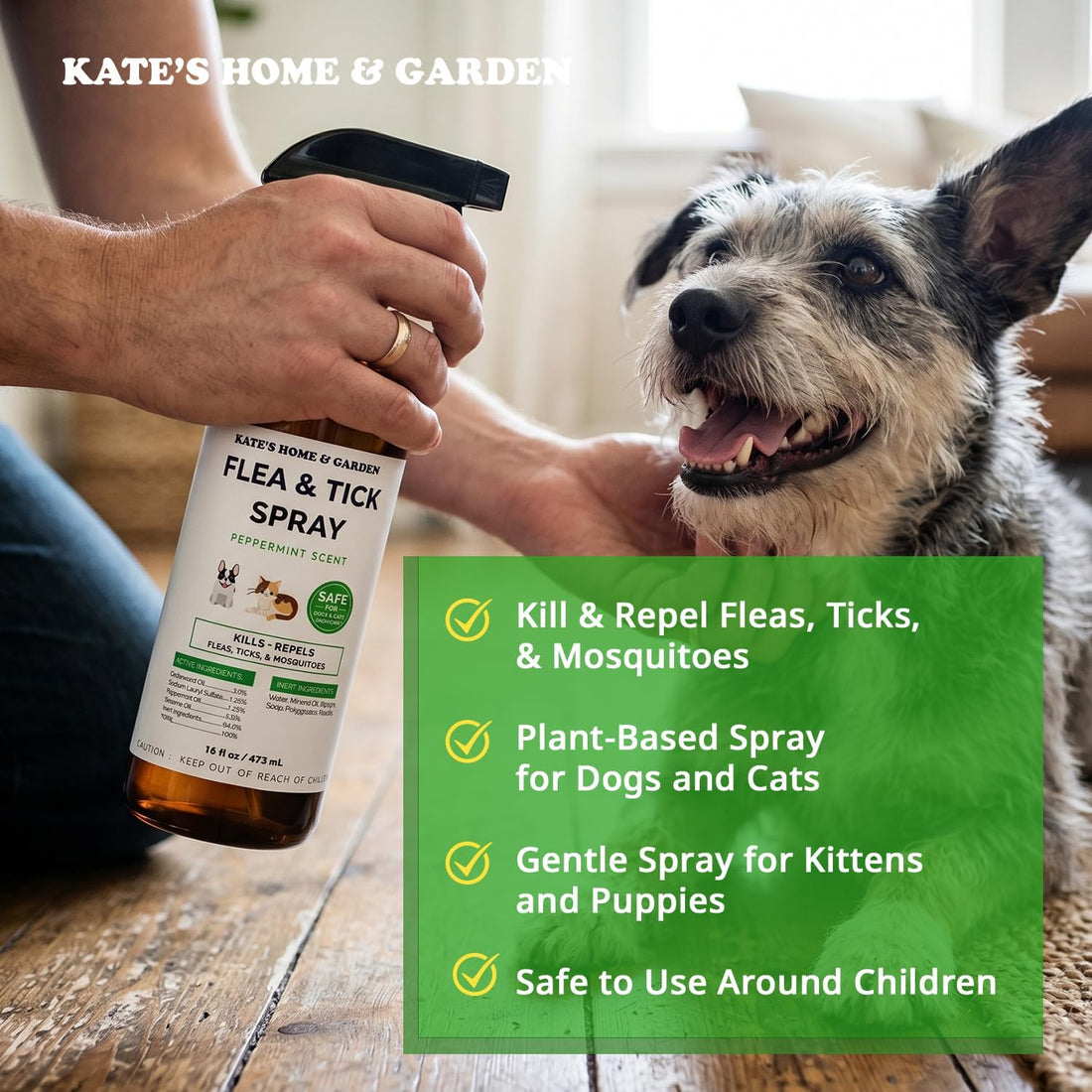 Kate's Home & Garden Flea and Tick Spray for Dogs & Cats (16oz)