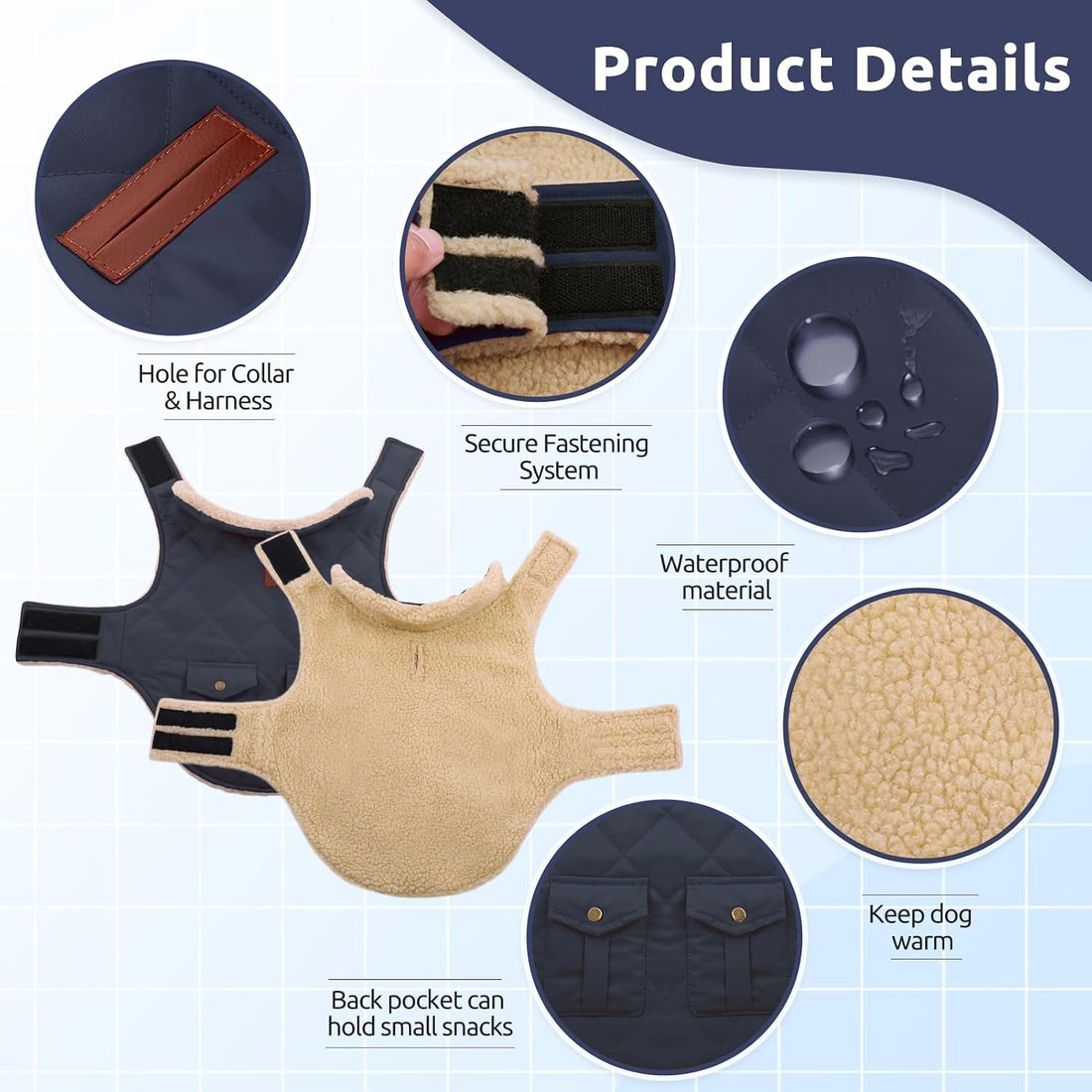 ASENKU Dog Winter Coat, Thick Plush Fleece Lining Dog Jacket