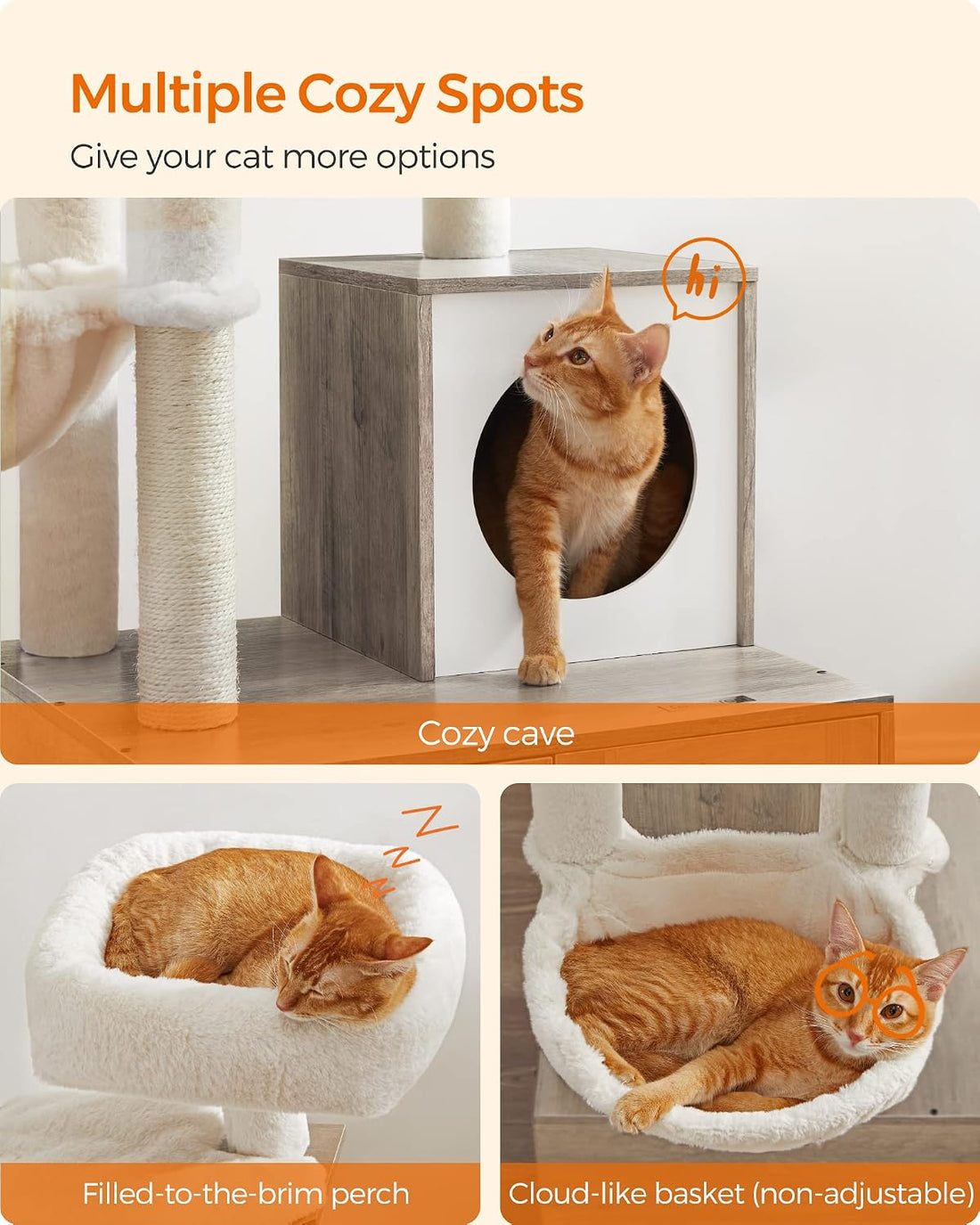Feandrea Cat Tree with Litter Box Enclosure, 59-Inch, 2-in-1 Condo