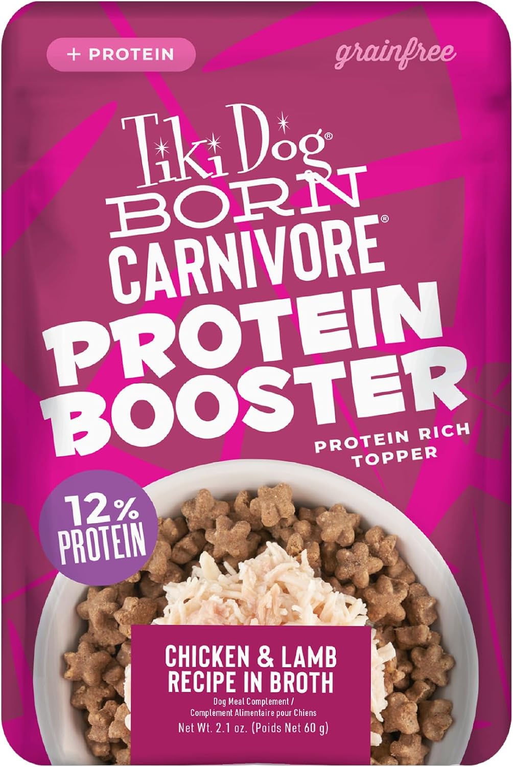 Tiki Dog Protein Booster Dog Food Topper, Chicken & Lamb, 2.1oz, 12ct