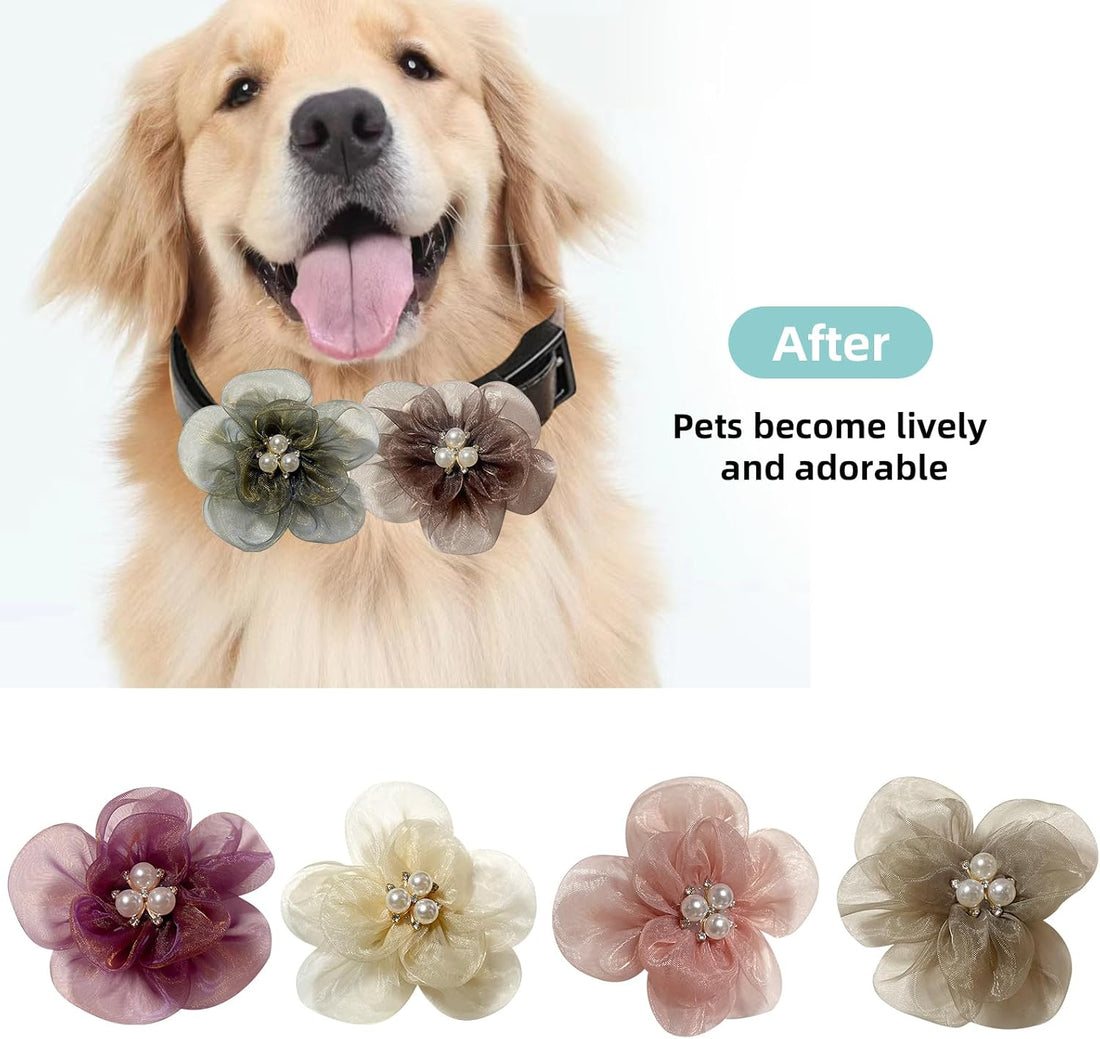 6 Pcs Dog Collar Accessories Slide-On Pearl Flower Charms