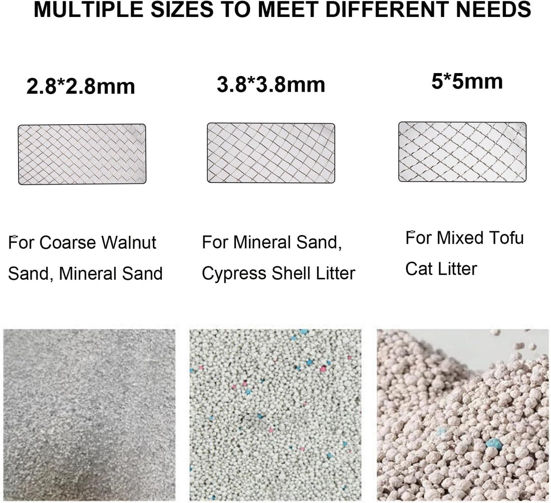 3PCS Cat Litter Scoop, Mesh Kitty Litter Scooper (2.8/3.8/5mm Mesh)