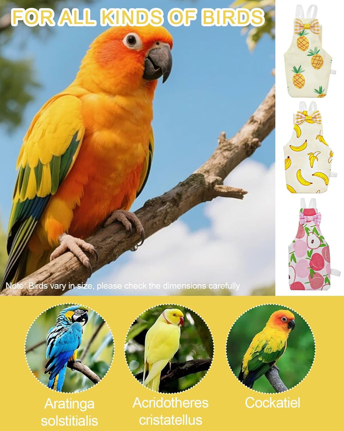 3Pack Bird Diaper, Reusable Parrot Nappy & 50 Absorbent Liners Bird