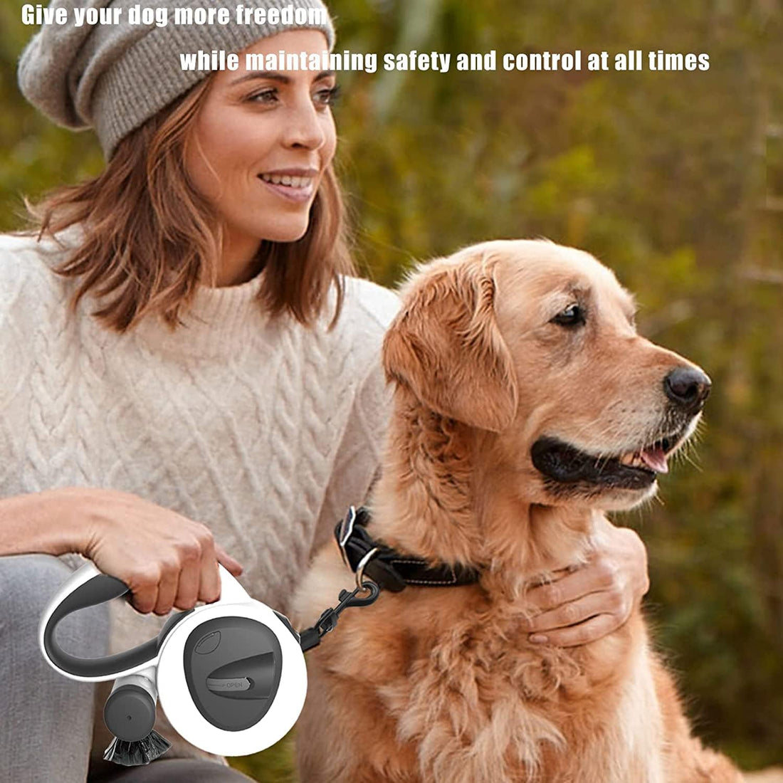 16 ft Retractable Dog Leash with Flashlight & Poop Bag Dispenser