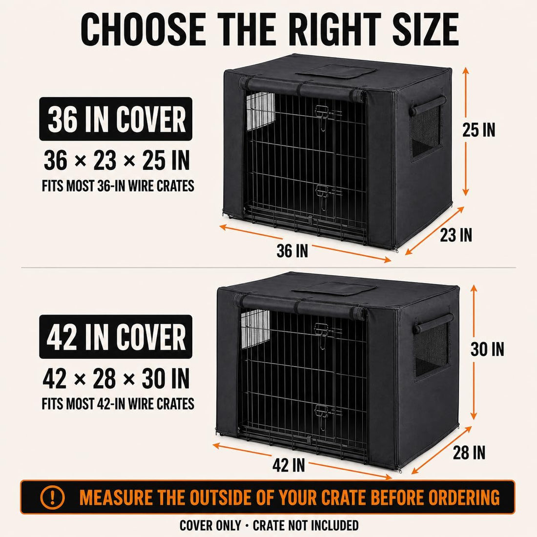 Chew Proof Dog Crate Cover, 36 Inch, 1680D Heavy Duty Nylon, Black