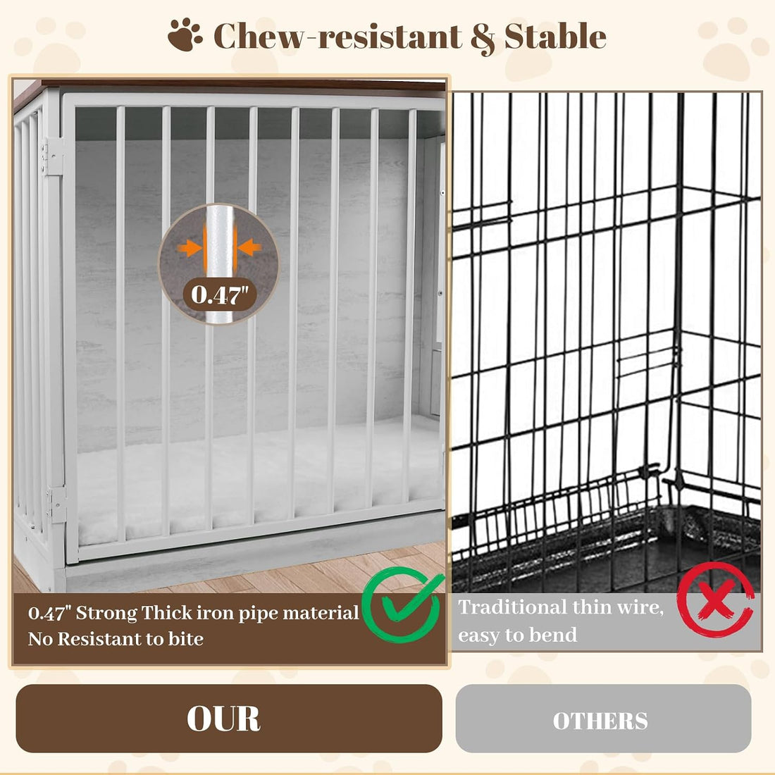 TBWIND 36" Dog Crate Furniture End Table for Medium Dogs, White