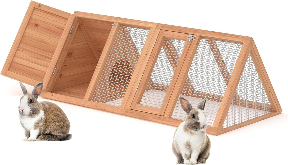 Rabbit Hutch, Small A-Frame Chicken Coop Outdoor w/ 2 Door & Run Cage