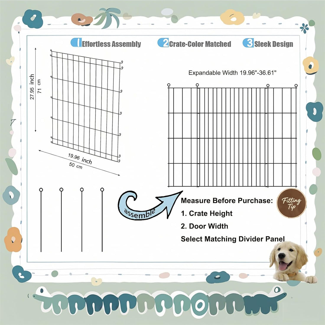 Dog Crate Divider Panel 2-Pack, 20.47" H x 15.74-29.13" W