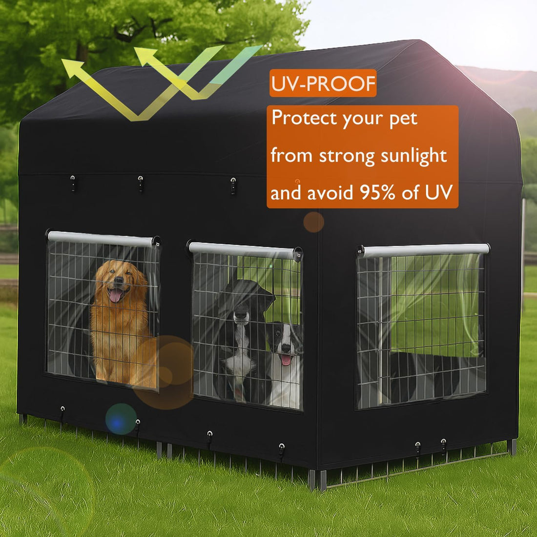 Outdoor Dog Kennel Cover 8'Dx4'Wx6'H Full Coverage Kennel Cover Large