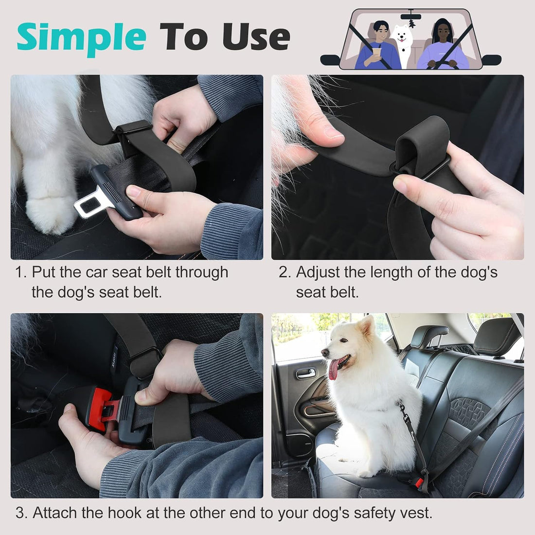 Pawaboo Dog Seat Belt for Car, with 360° Hook，20 in, Chew-Proof