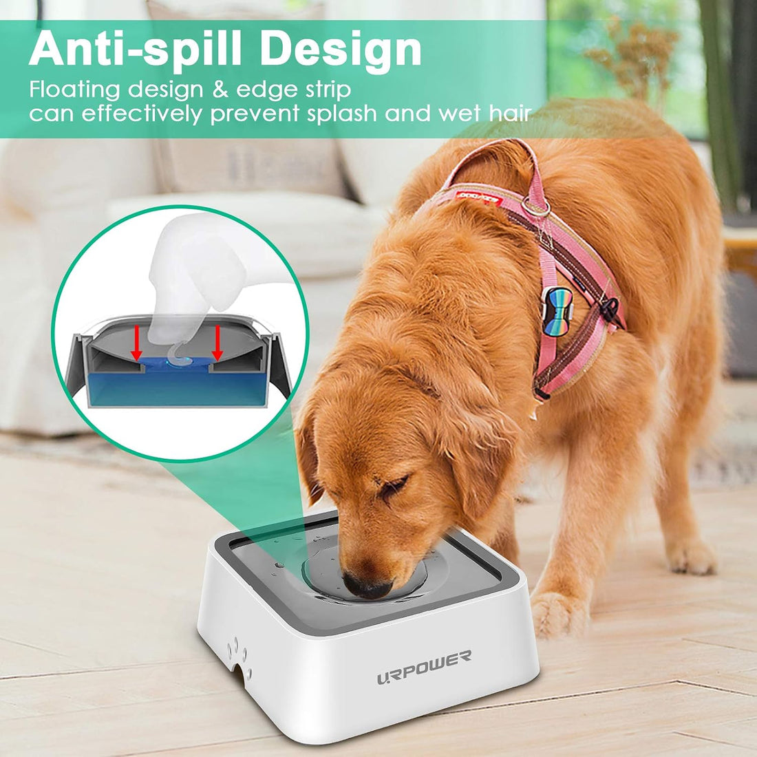 URPOWER 2.5L Dog Water Bowl 85oz Large Capacity Dog Bowls No Spill