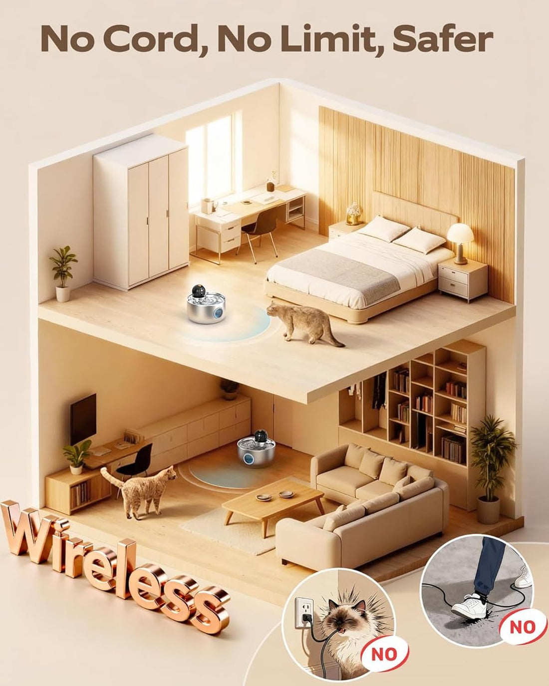 Wireless Cat Water Fountain Cordless