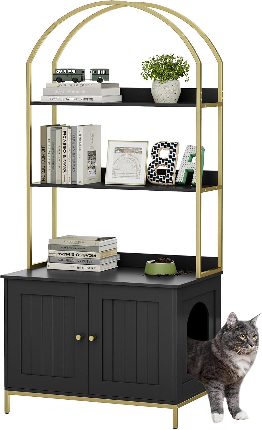 Homhedy Cat Litter Box Enclosure with 2-Tier Shelves