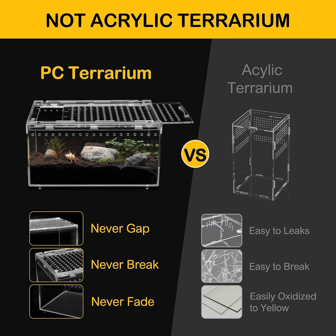 Large Reptile Tank PC Starter Kit, Magnetic Lid Tarantula Enclosure
