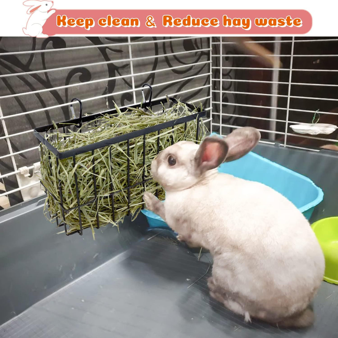 2PCS Rabbit Hay Feeder,Bunny Hay Feeder Rack with Metal Frame
