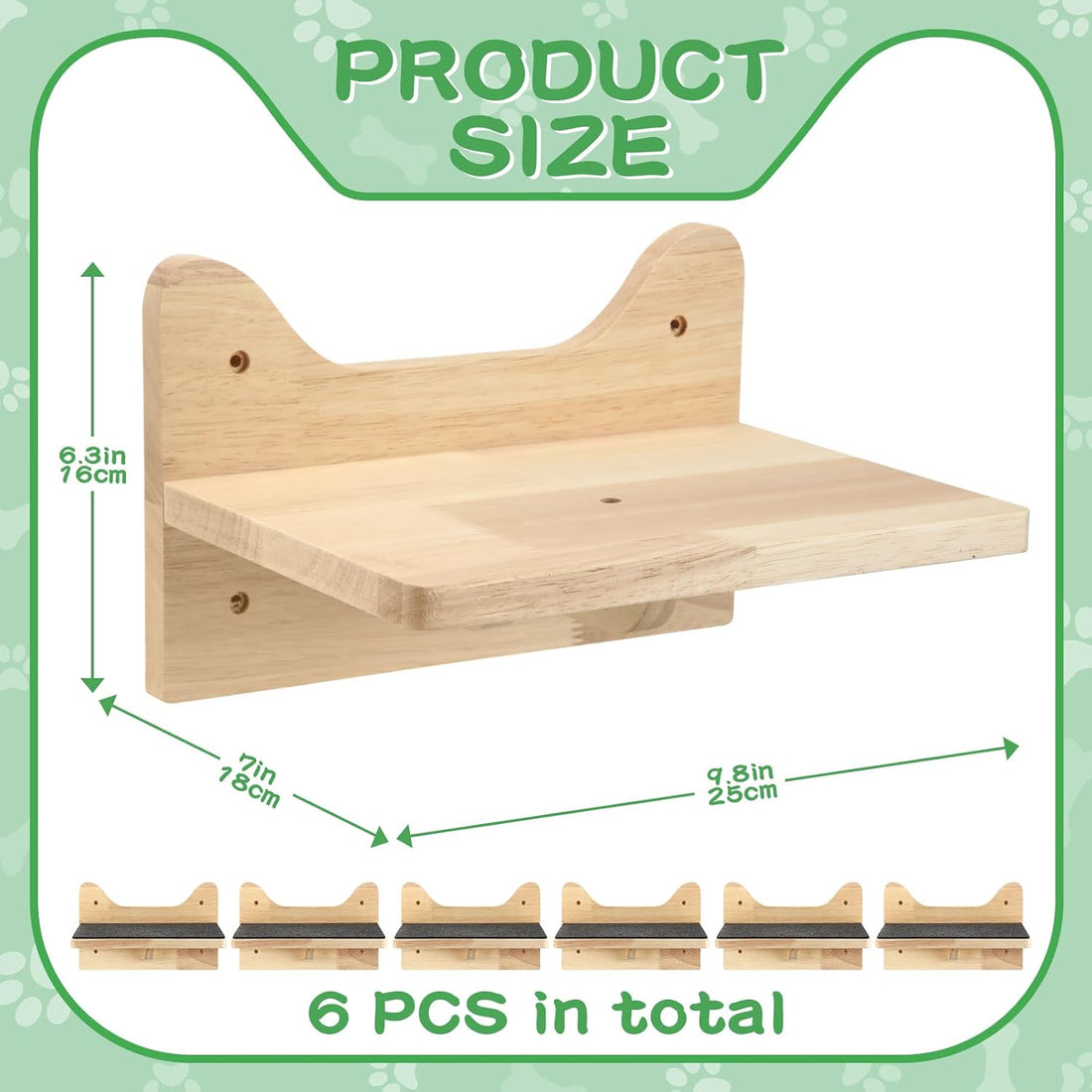 Lenwen 6 Set Cat Wall Shelves, Wood Cat Climbing Step, Wall Mounted