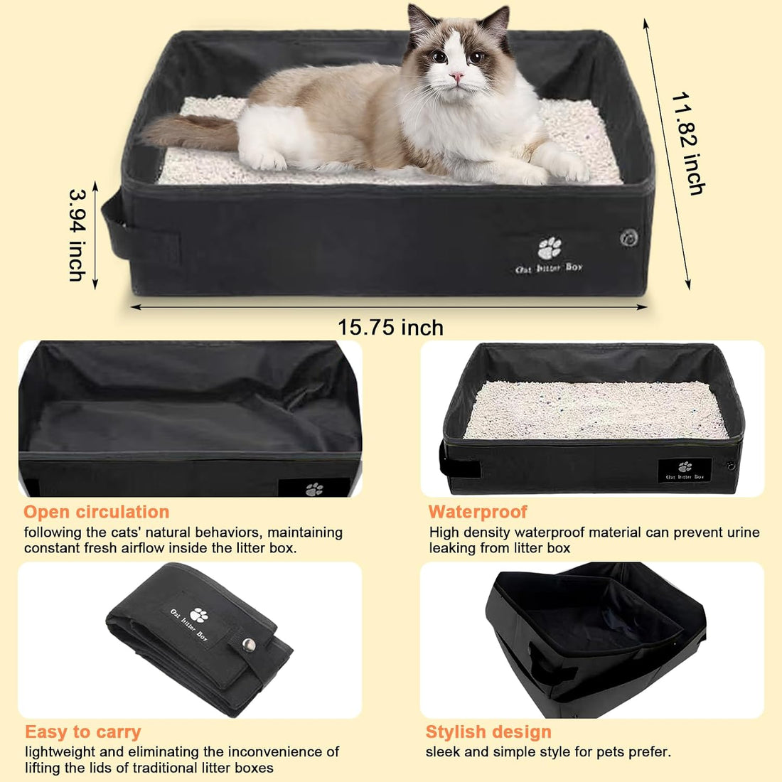 Cat Carrier with Litter Box, Cat Travel Carrier Soft Sided & Foldable