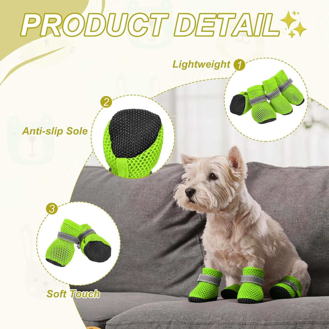 Dog Boots Paw Protector Reflective Adjustable Non Slip Mesh 4Pcs