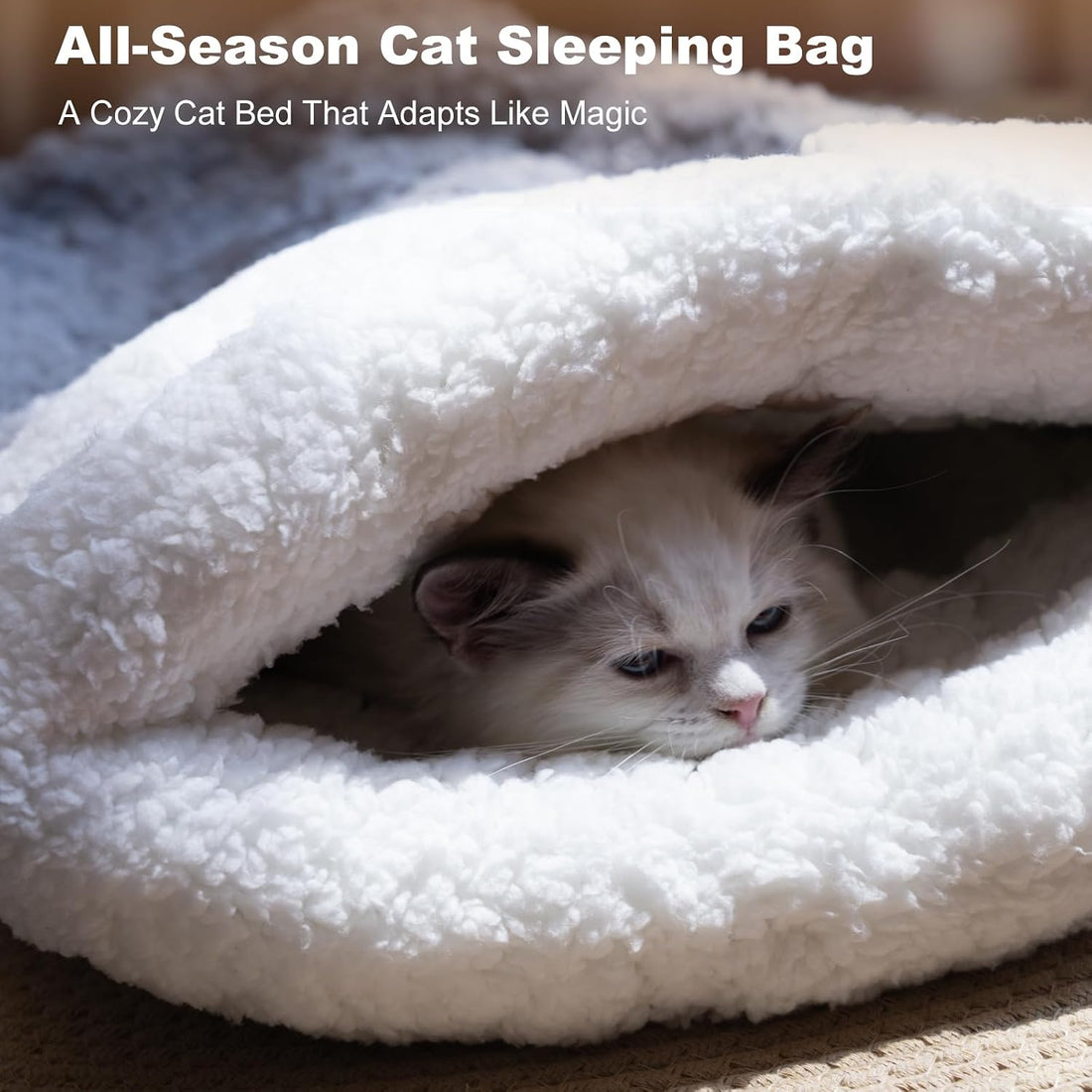Self Warming Cat Cave Bed, Double-Layer Faux Fur Sleeping Bag