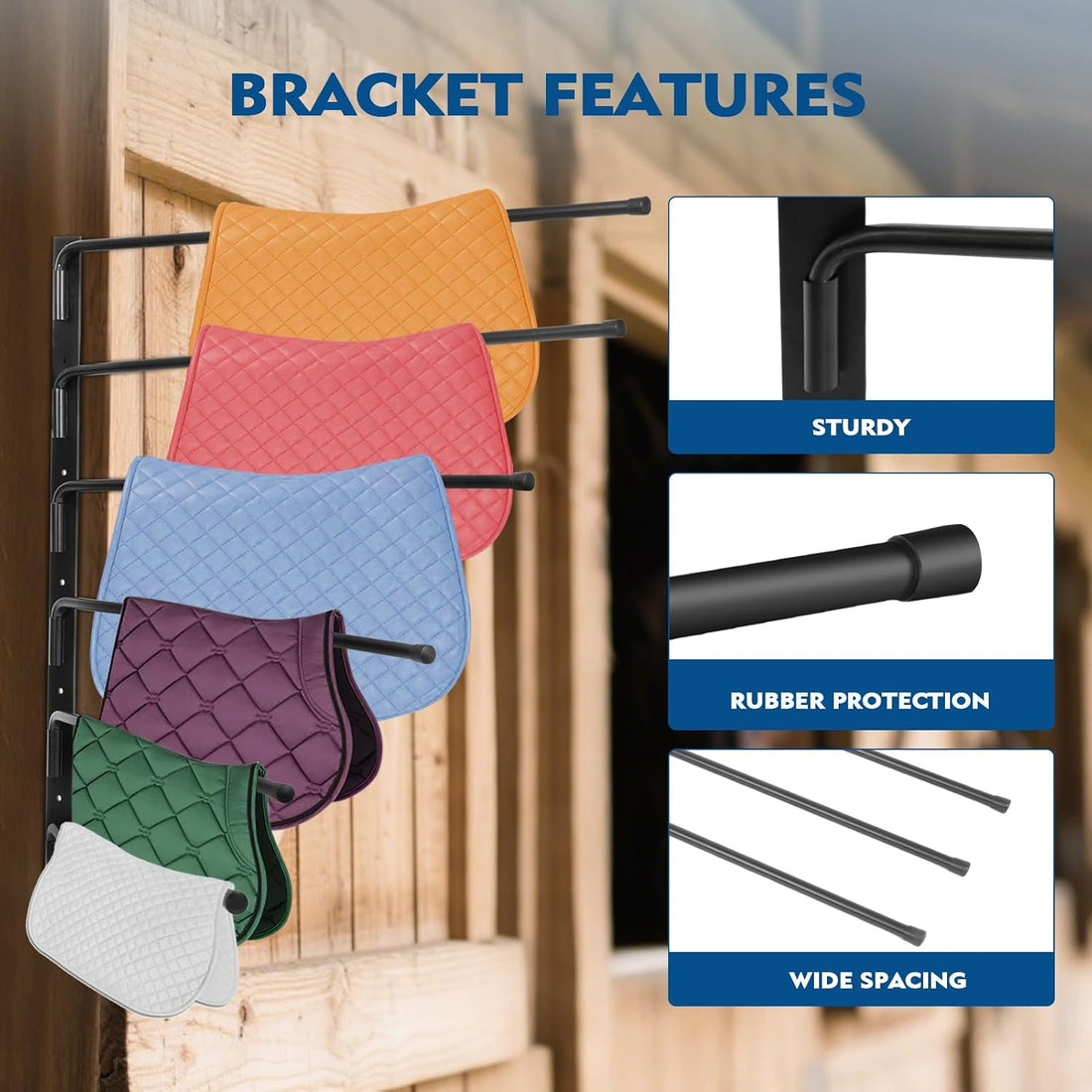 FAHKNS Saddle Pad Rack, Wall Mounted 180 Degree Swing Saddle Blanket