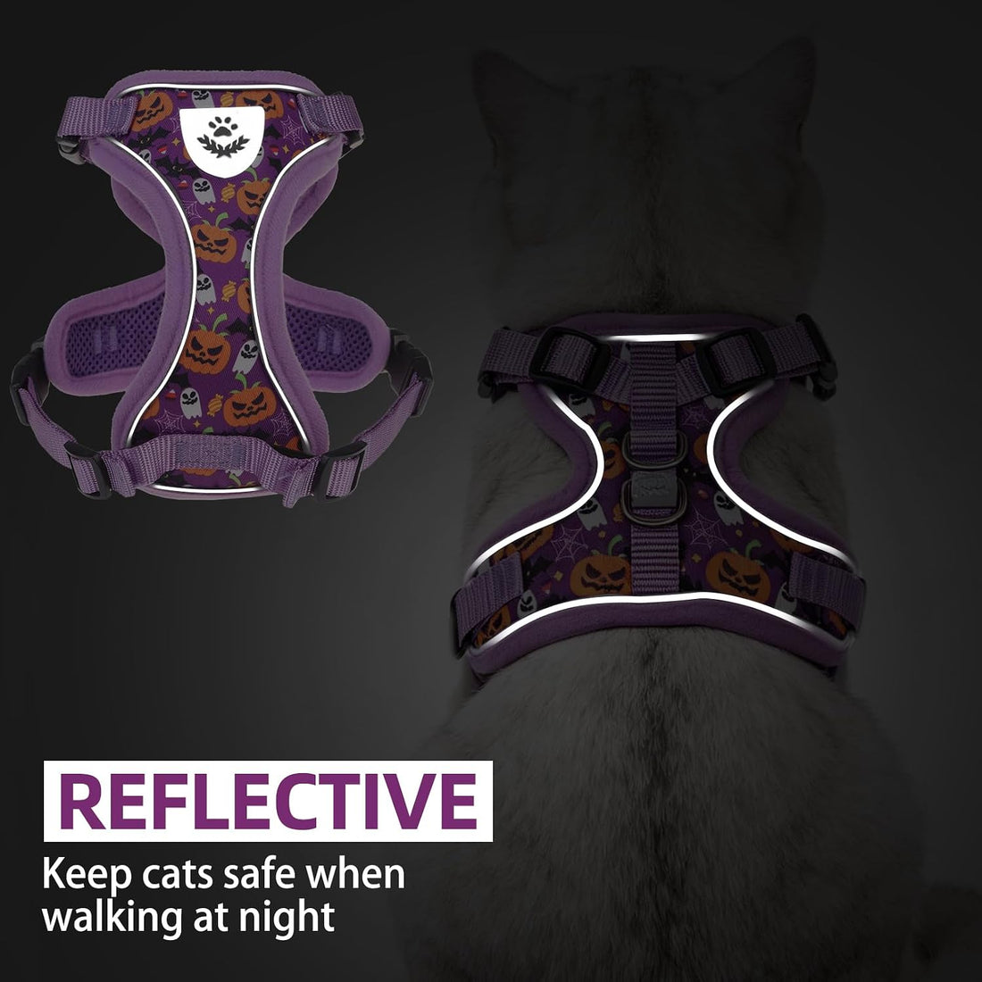 PUPTECK Halloween Cat Harness and Leash Set Escape Proof Reflective