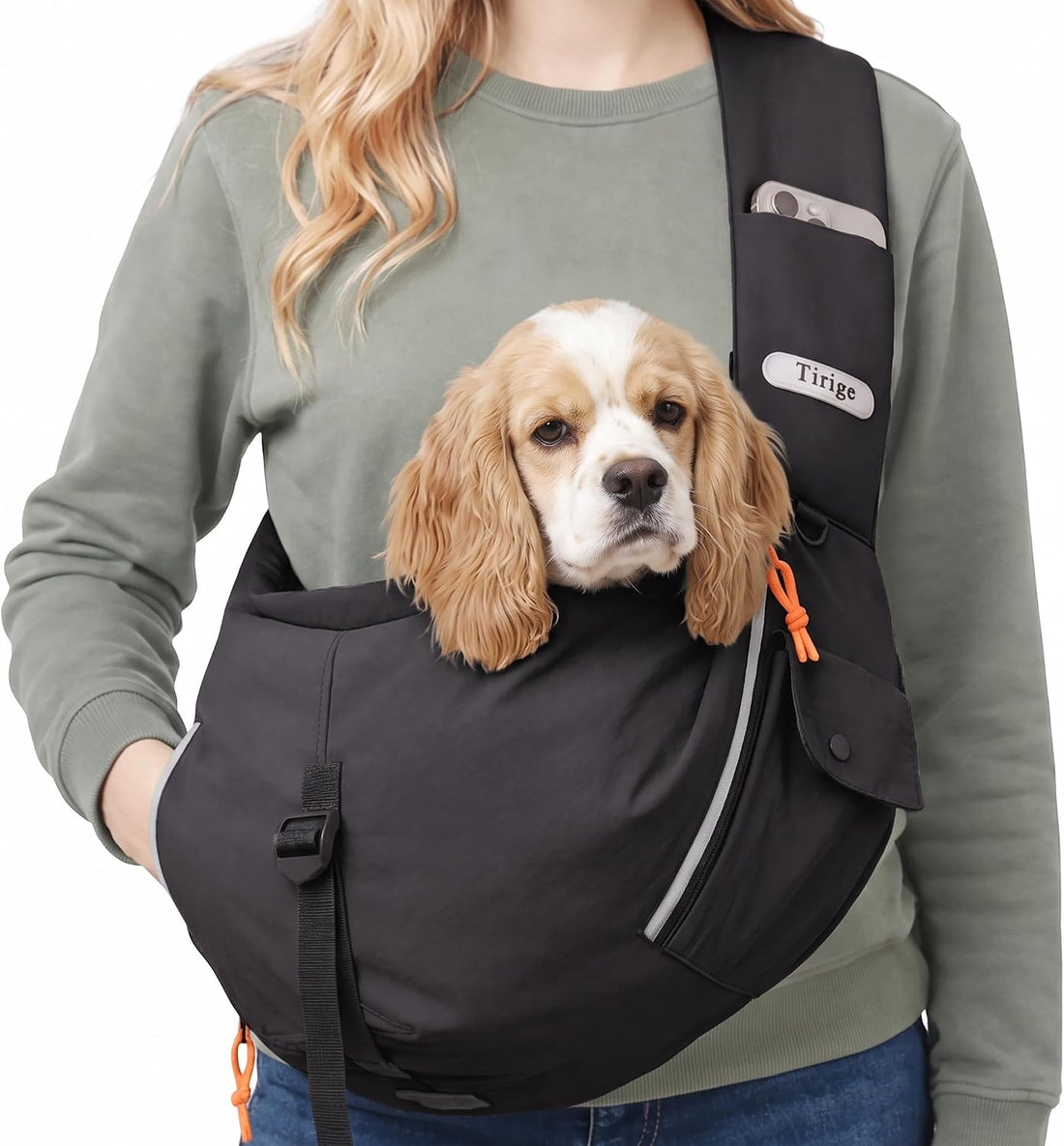 Dog Sling Carrier, Adjustable Depth, 3 Pockets, Medium