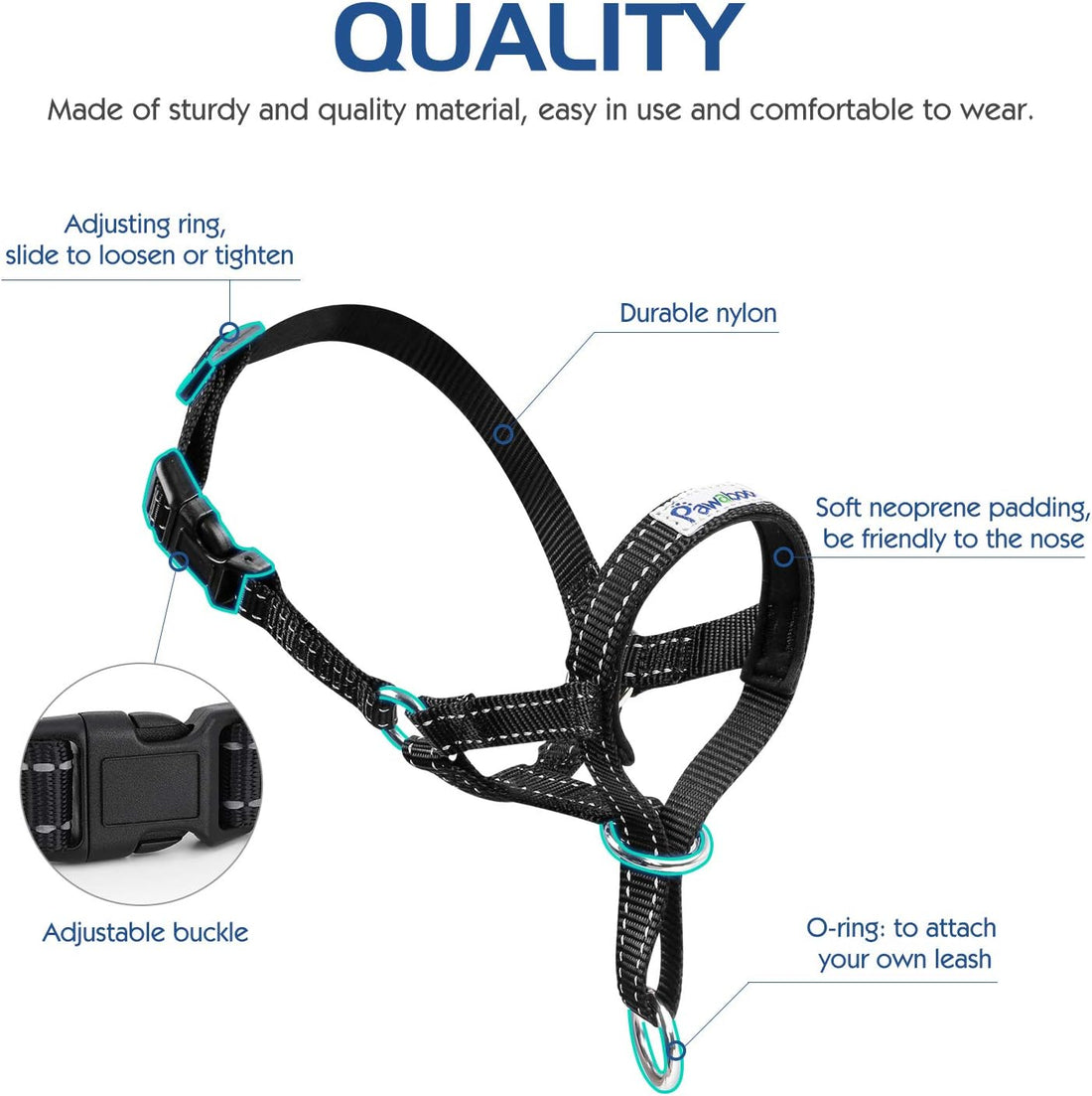 Pawaboo Dog Muzzle, Head Halter Collar for Dog Nylon Reflective