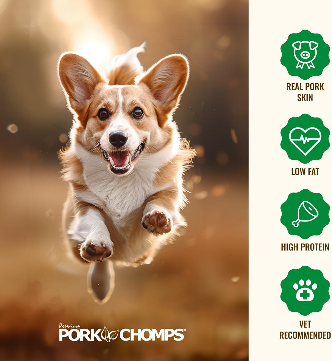 Pork Chomps Baked Pork Skin Dog Chews, 3-inch Chips, 12oz Bag