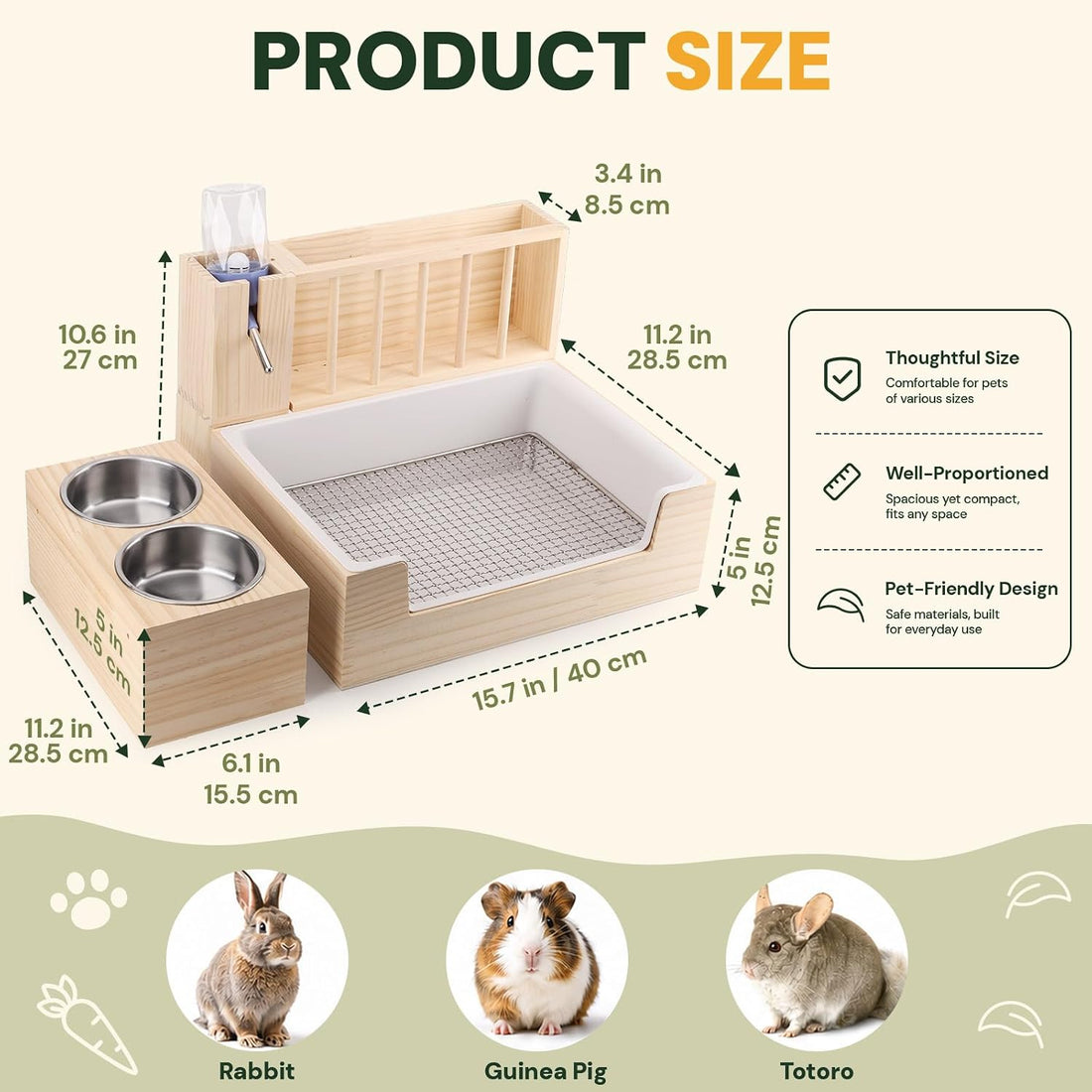 4-in-1 Rabbit Litter Box with Hay Feeder, Bunny Toilet