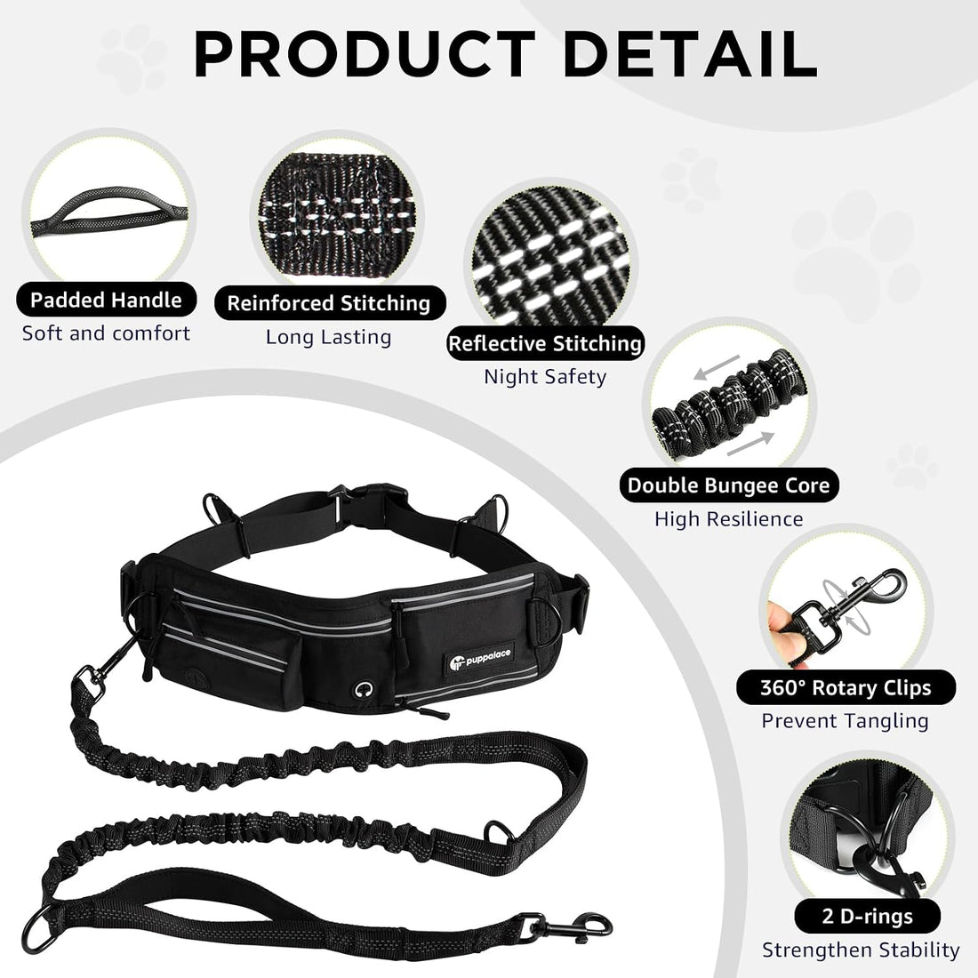 Hands Free Dog Leash with Waist Pack Bungee for Running