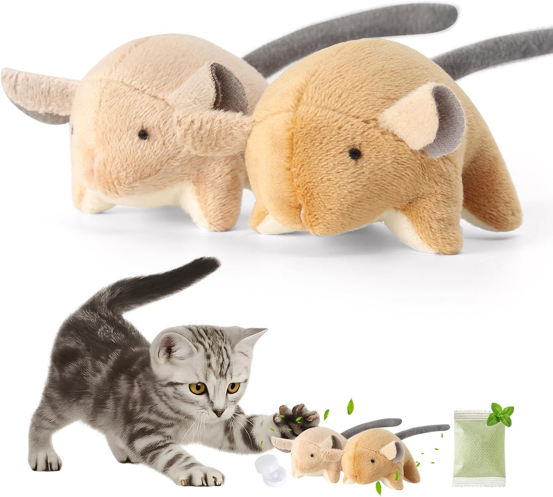 Plush Catnip Mice Toys with Rattle Sound- 2 Pcs Interactive Cat Toys