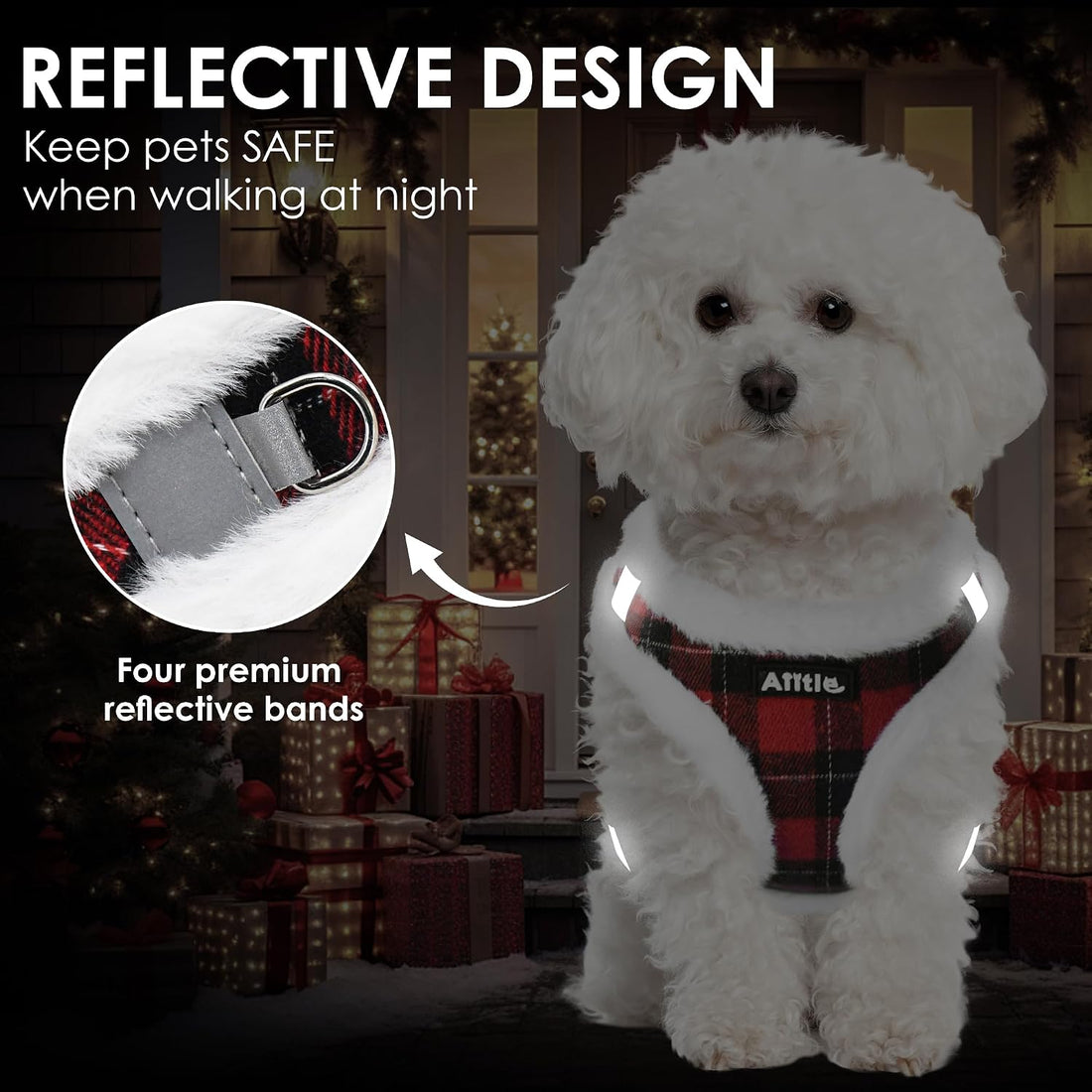 AIITLE Christmas Plush Small Dog Harness and Leash Set for Winter