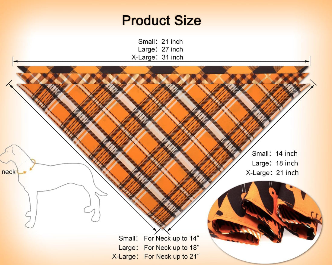 Halloween Dog Bandanas 3 Pack Large Fall Pet Scarf Orange Plaid