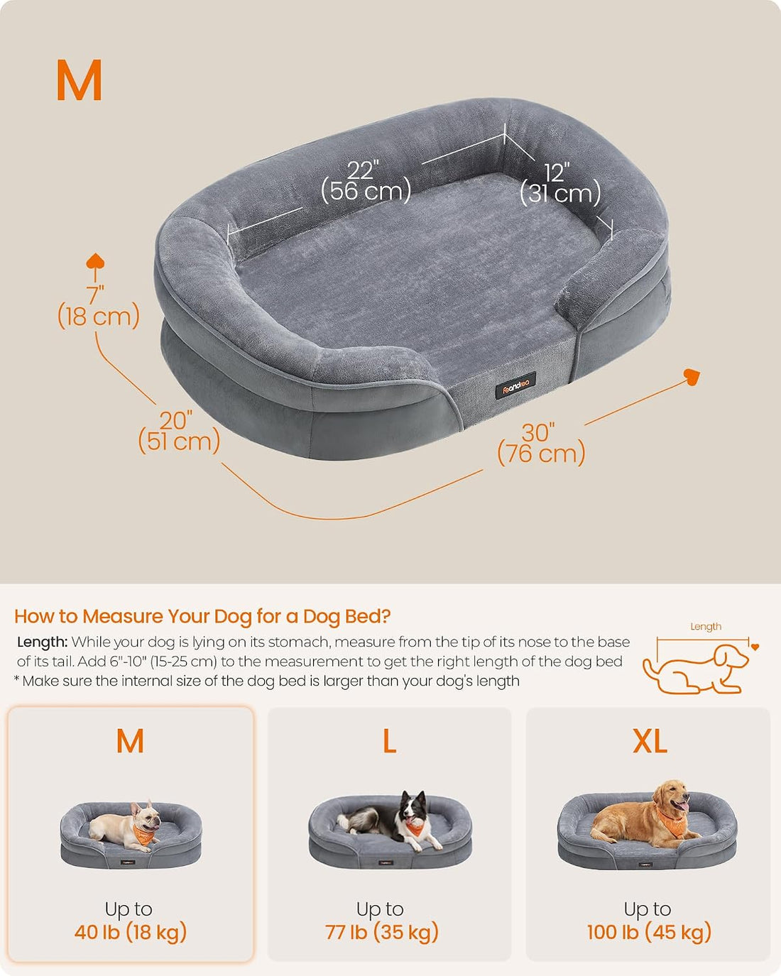 Feandrea Orthopedic Dog Bed, 30" Dog Couch with Removable Washable