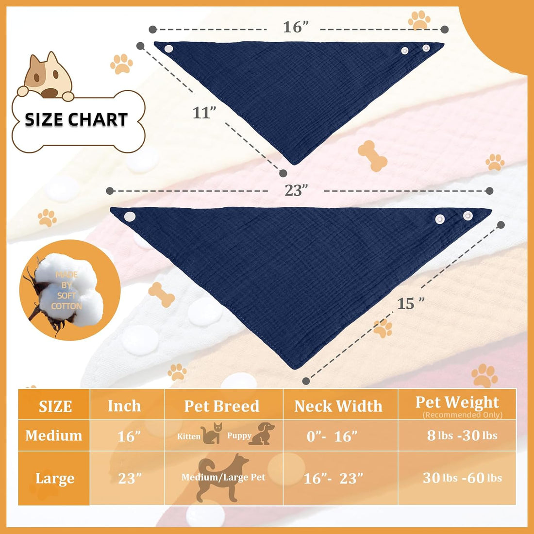 BlissBud Soft Cotton Pet Scarf with Adjustable Button