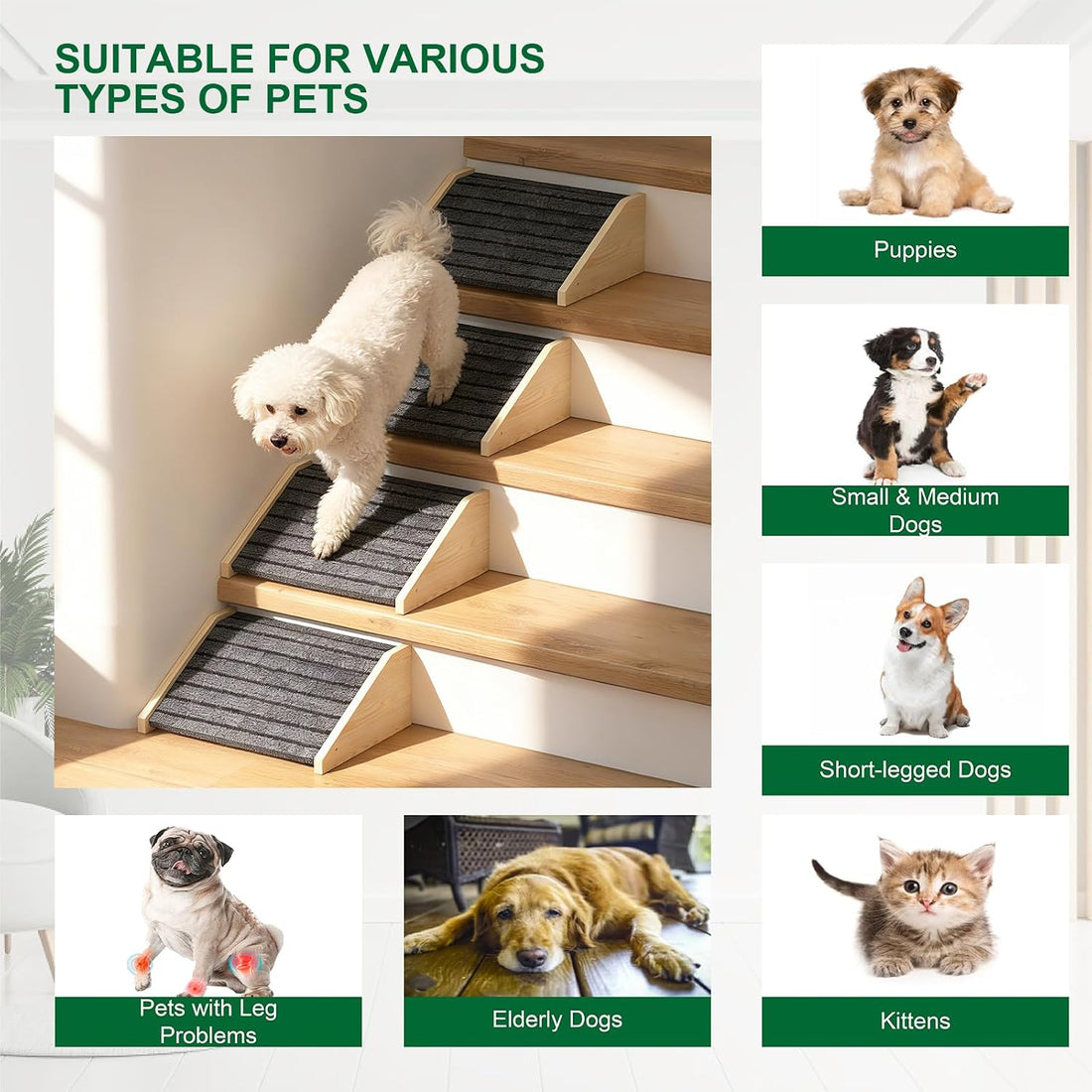 TIMHAKA 2 Pack Dog Ramp for Stairs