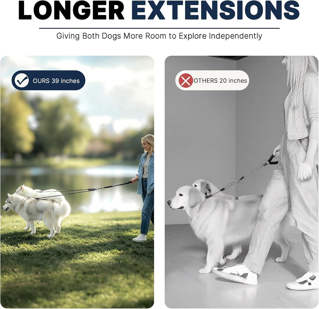 Pieviev Double Dog Leash for 2 Medium&Large Dogs, Longer Coupler