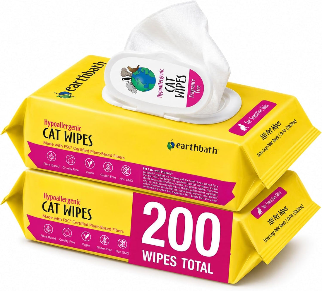 earthbath Hypoallergenic Grooming Cat Wipes, 100 Count (1 Pack)