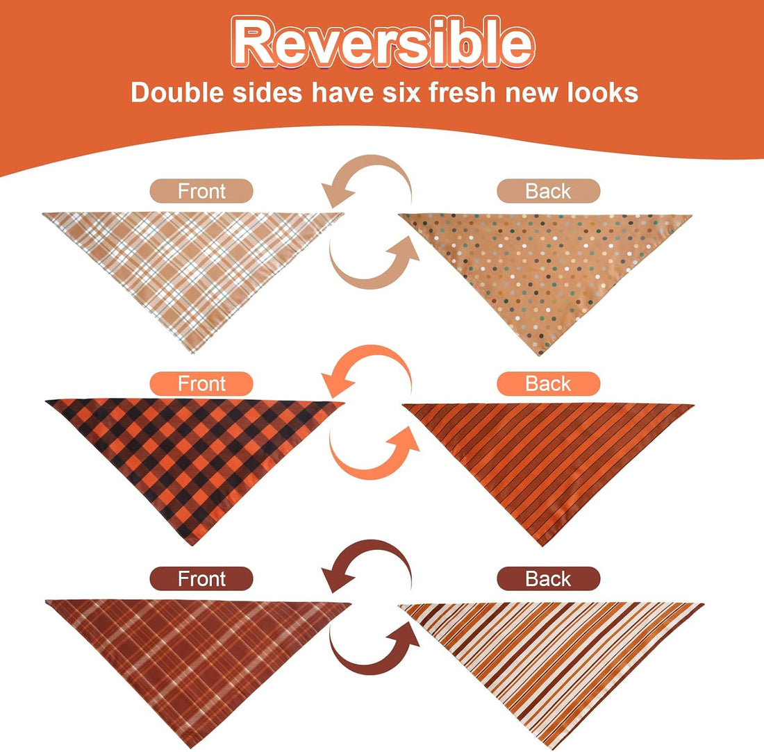 Fall Dog Bandanas Large 3PCS, Plaid Stripe Thanksgiving Scarf