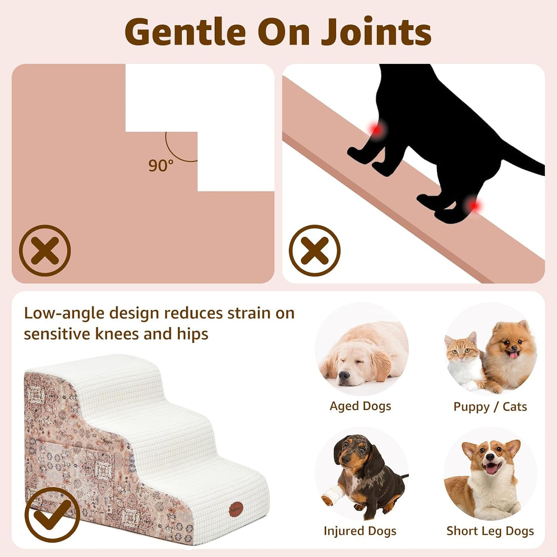 Woochpet 3-Step Dog Stairs, 23.6" Foam Pet Steps for High Beds