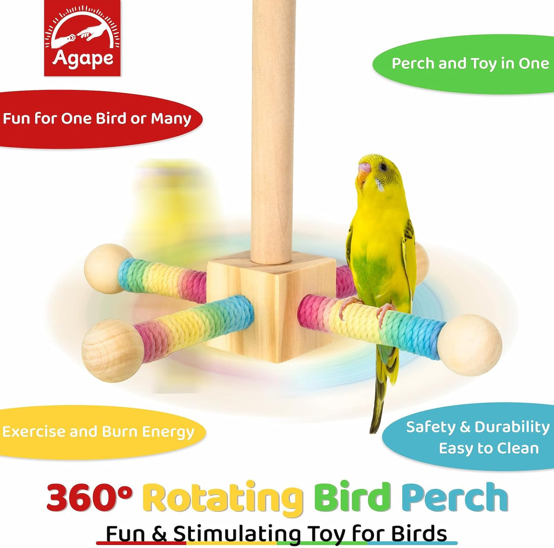 Agape 360° Rotating Bird Perch Stand, Wooden Parrot Exercise Toy