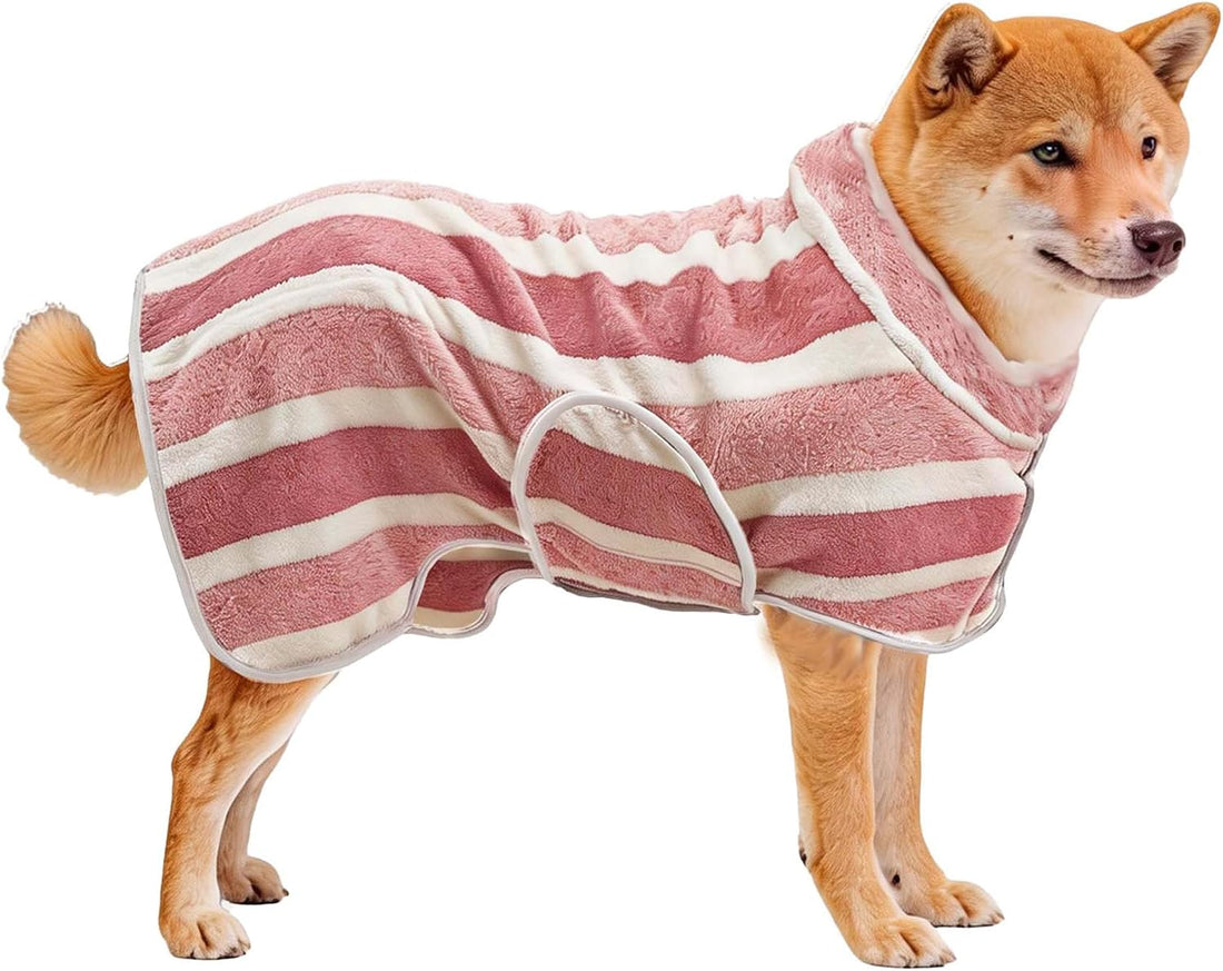 Fast‑Drying Dog Bathrobe, Absorbent Striped Pet Towel