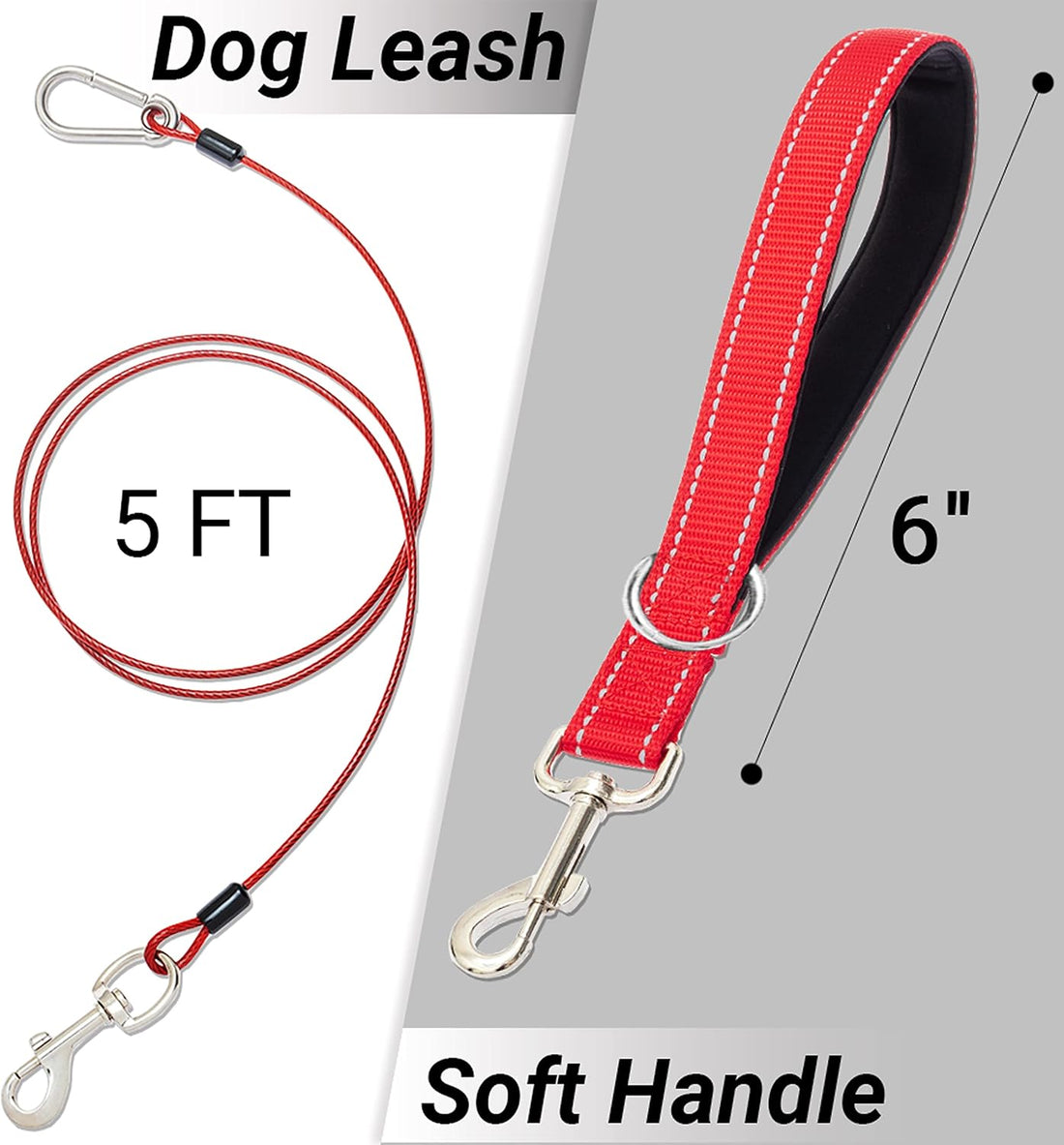 PAWNISAW Chew Proof Dog Leash, 5 FT Dog Tie Out Cable Lead with Handle