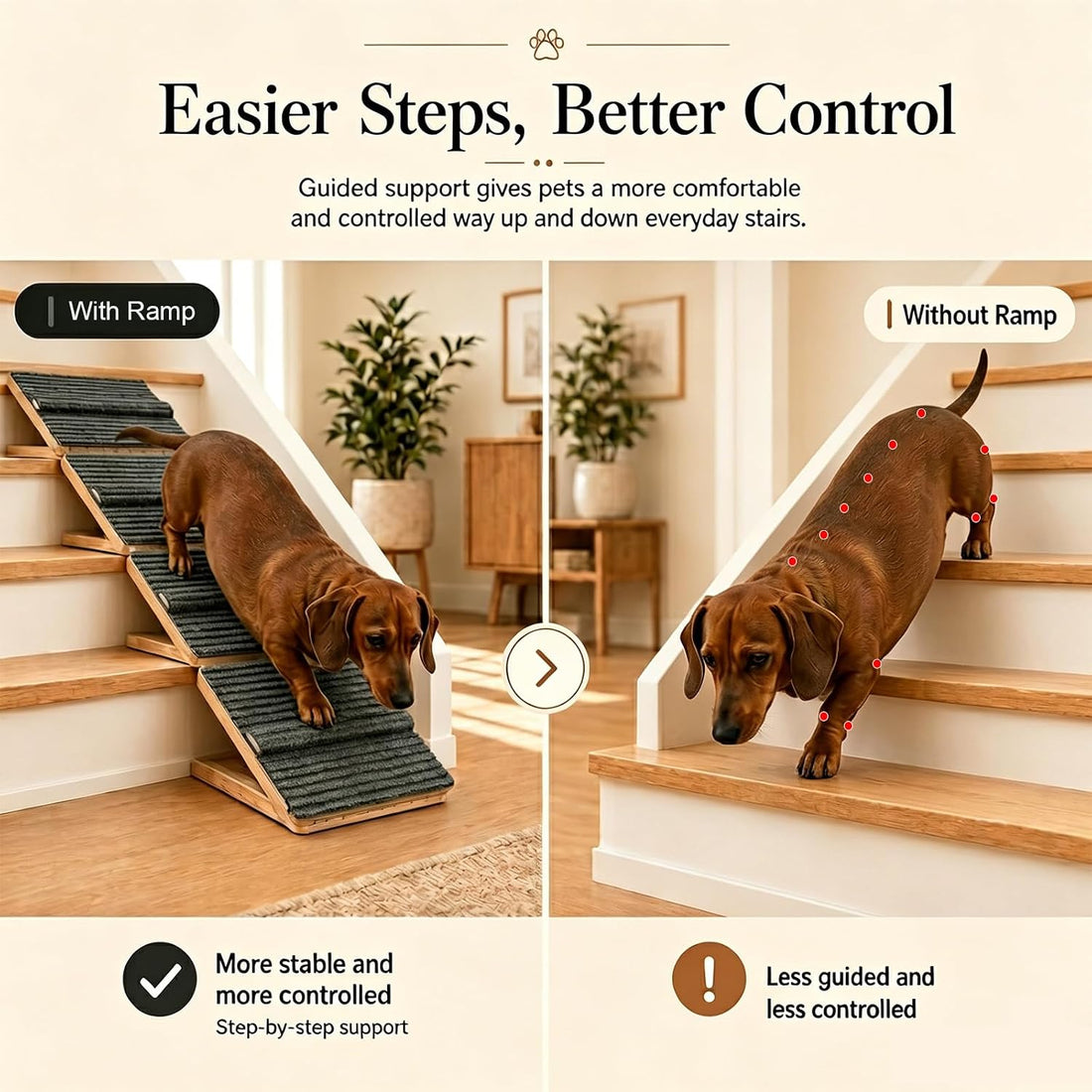 Dog Ramp for Indoor Stairs Porch Steps, 2 Pack Foldable Wooden