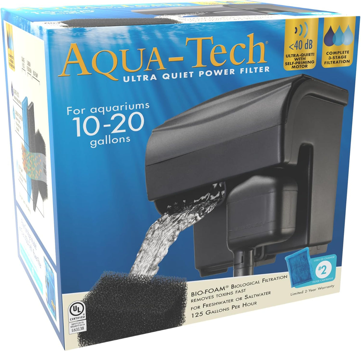 Aqua-Tech Ultra Quiet Power Filter For Aquariums, 10-20 Gallon