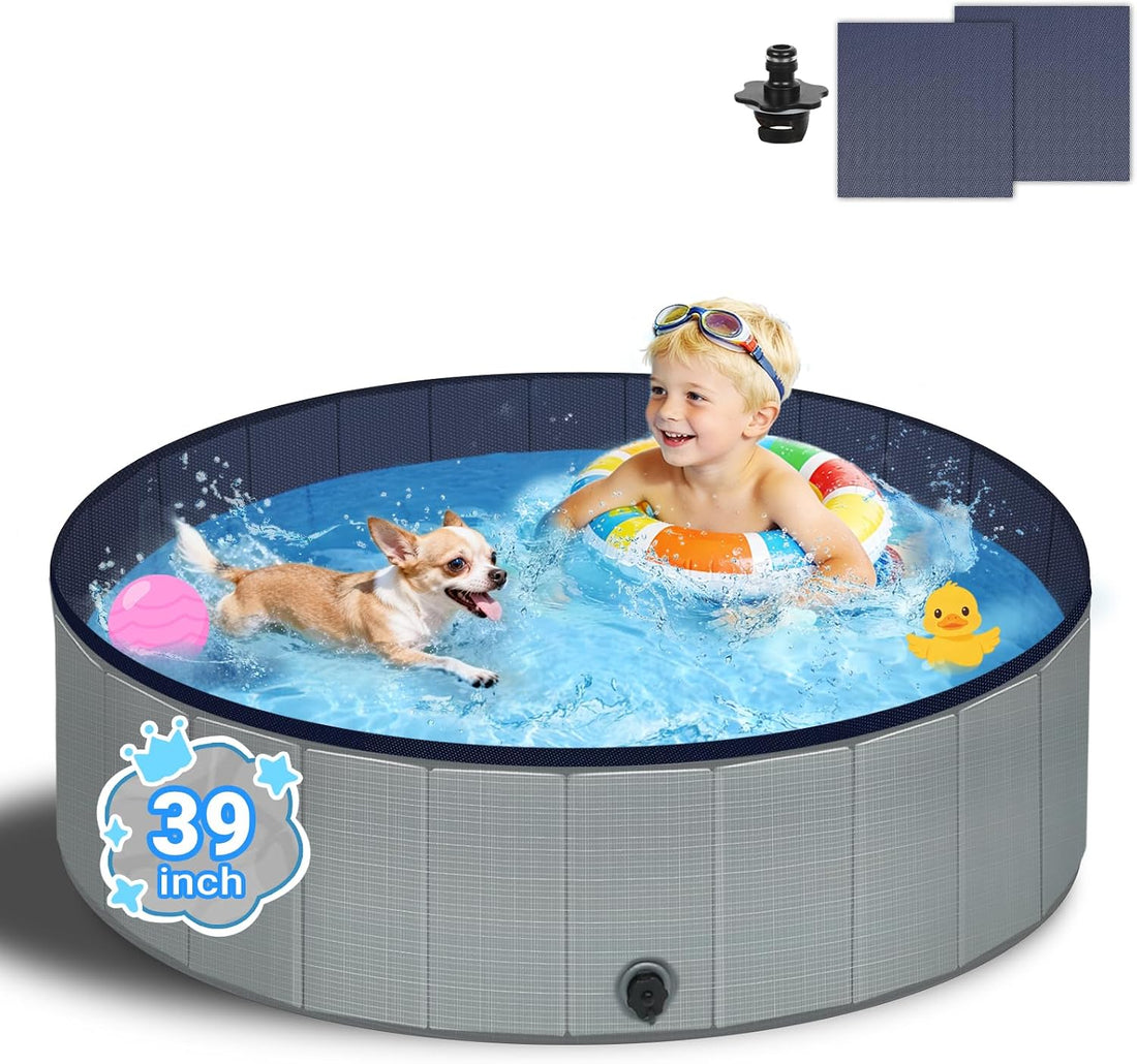 Dog Kiddie Pool for Small Medium Large Dogs, Multiple Pets, 63" Gray