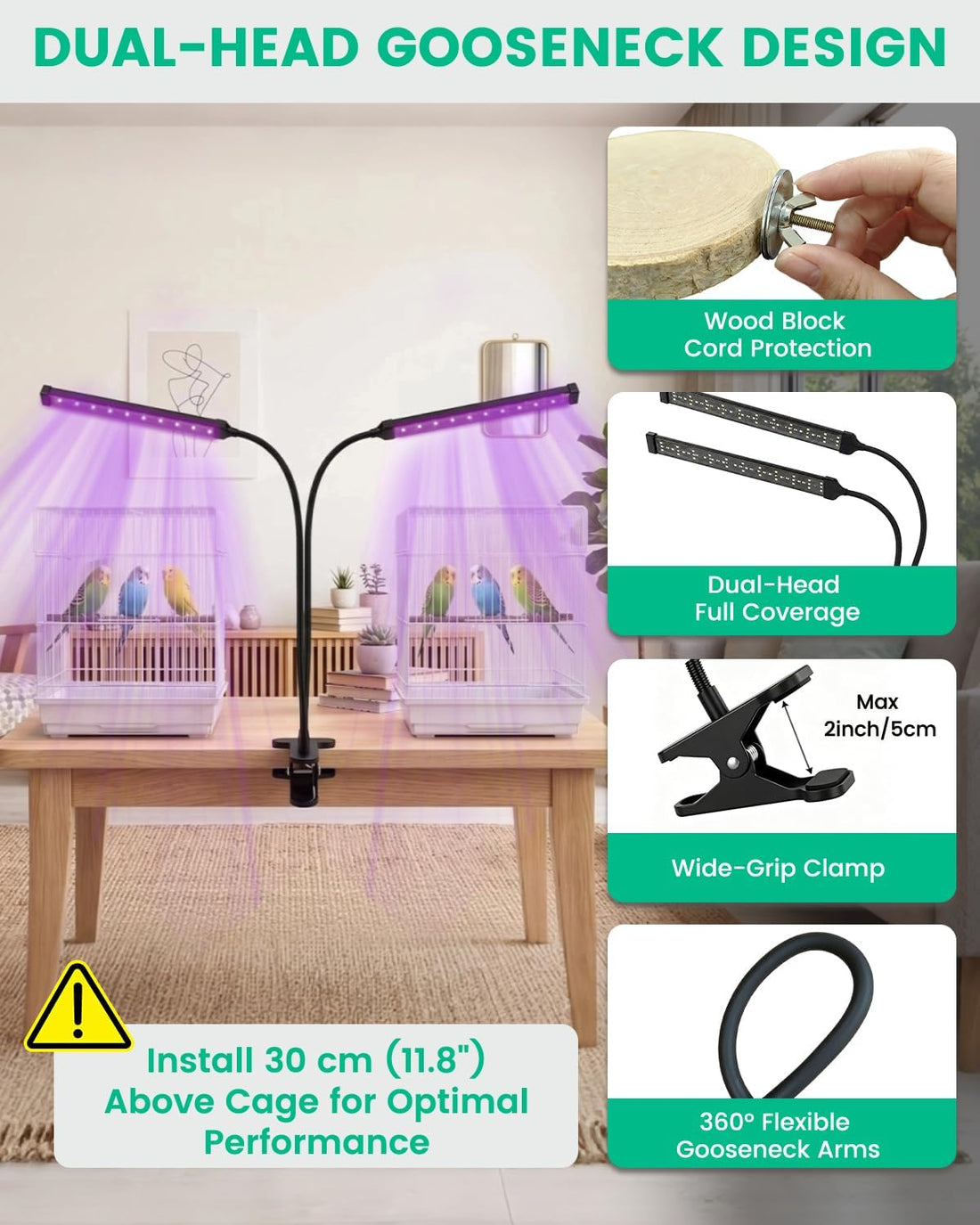 Bird Cage Light with UVA UVB, Full Spectrum Bird Lamp for Parrots