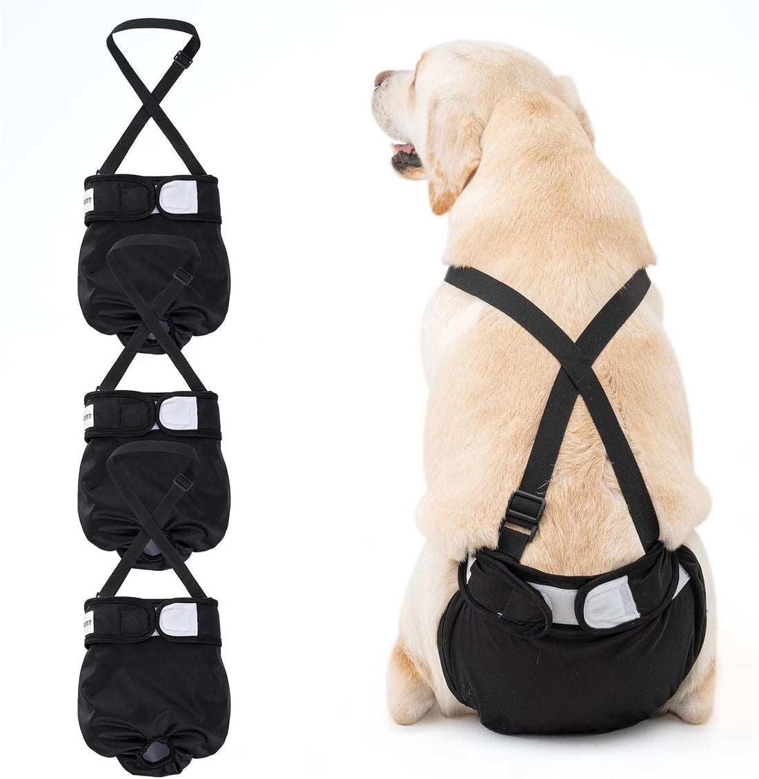 Avont 3 Pack Washable Female Dog Diaper with Suspender