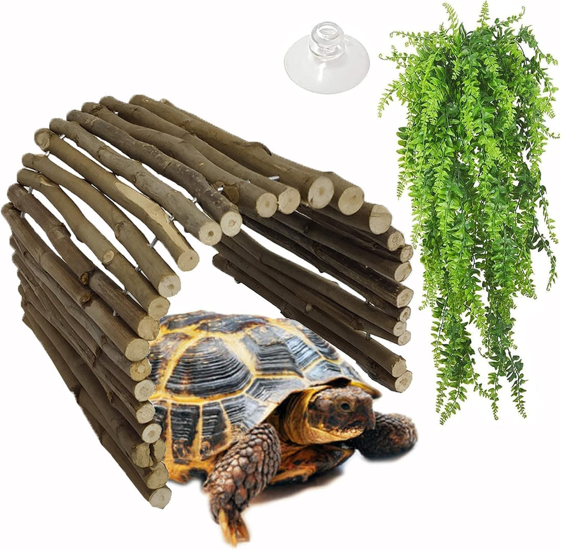 Hamiledyi Extra Large Tortoise Hide Reptile Hideout Wood Turtle Tunnel